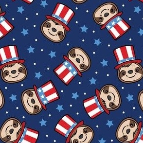 USA sloth - patriotic red white and blue - cute sloth - dark blue - LAD22