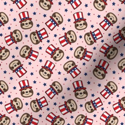 (small scale) USA sloth - patriotic red white and blue - cute sloth - pink - LAD22