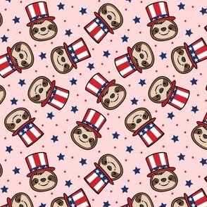 (small scale) USA sloth - patriotic red white and blue - cute sloth - pink - LAD22