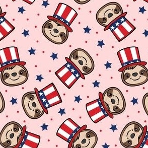 USA sloth - patriotic red white and blue - cute sloth - pink - LAD22