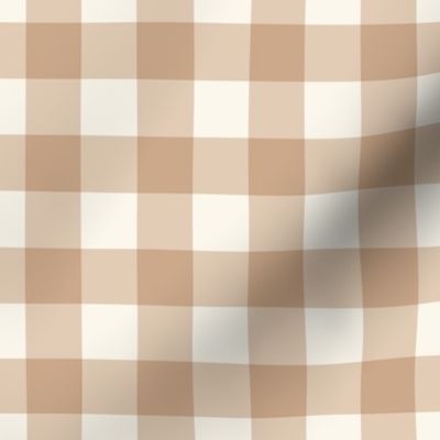 1" Gingham Plaid Check {Almond Latte and Off White} 