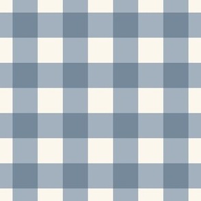1" Gingham Plaid Check {Cadet Blue and Off White} 