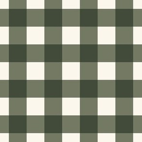 1" Gingham Plaid Check {Camouflage Green and Off White} 