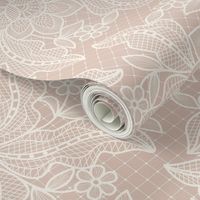 Floral Lace {Blush Pink and Off White} Medium Scale Coquette Faux Lacework