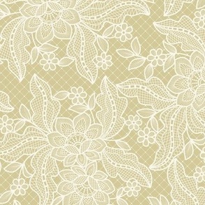 Floral Lace {Dusty Yellow and Off White} Medium Scale