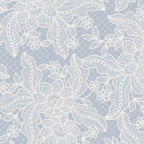 Floral Lace {Pastel Blue and Off White} Medium Scale