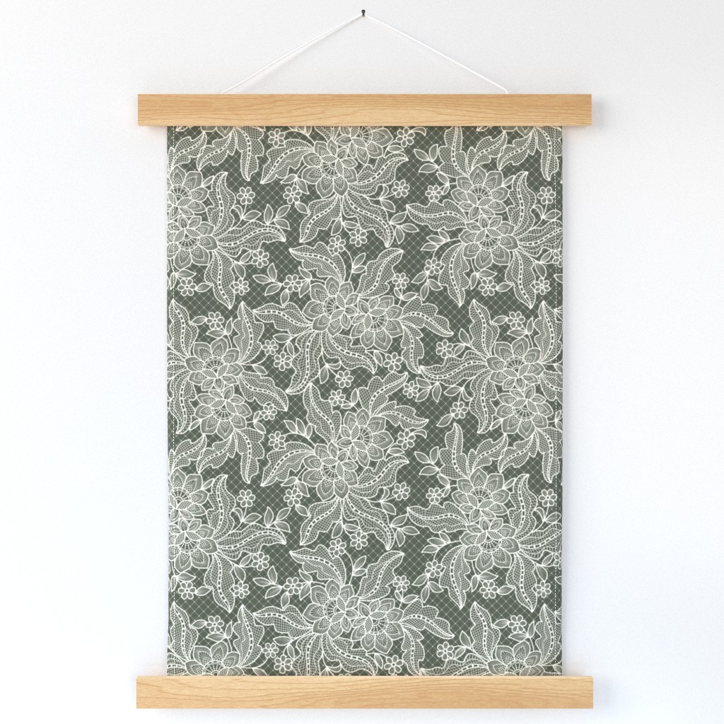 Floral Lace {Thyme Green and Off White} Medium Scale