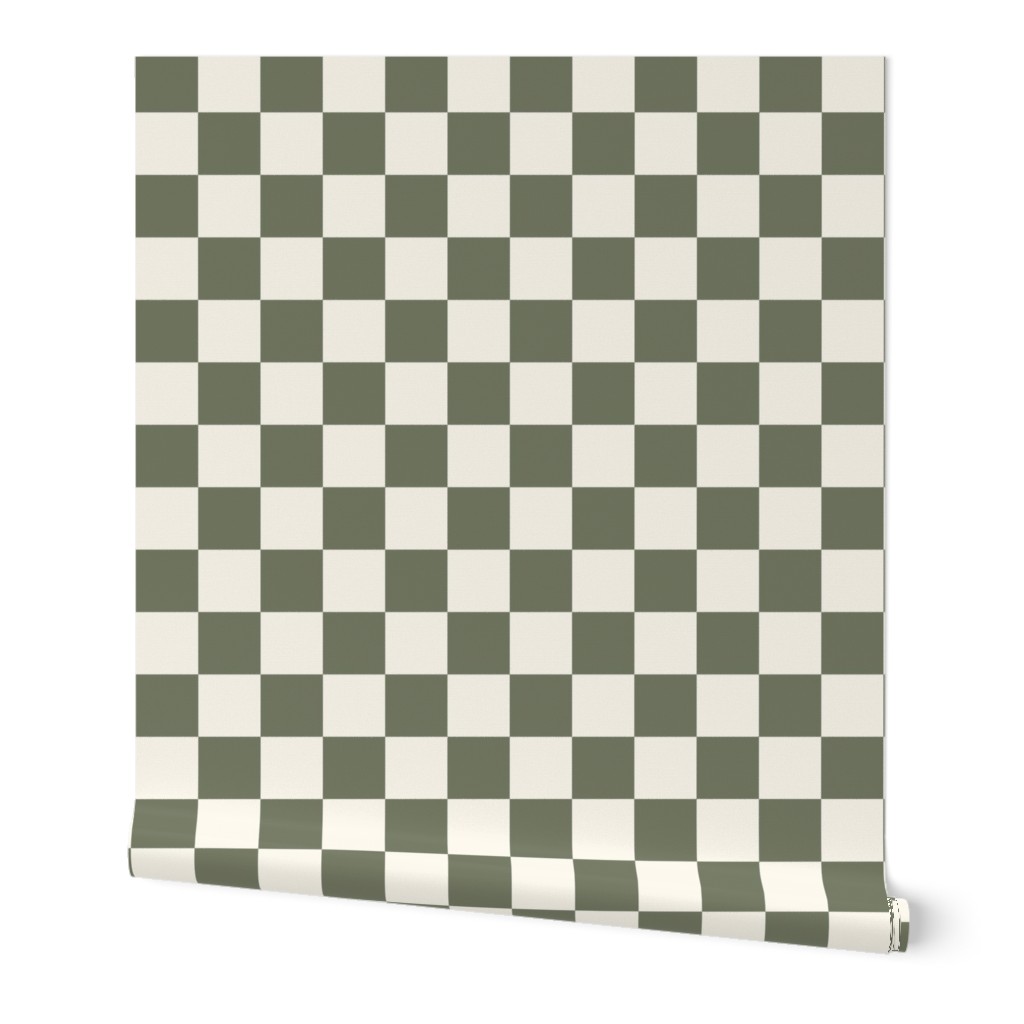 1" Checkerboard Plaid Check {Camouflage Green and Off White} 