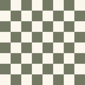 1" Checkerboard Plaid Check {Camouflage Green and Off White} 