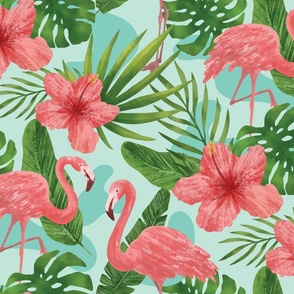 Flamingos and Hibiscus - Large Scale