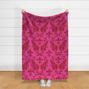 Red Acanthus Fleur de Lis on Raspberry Pink