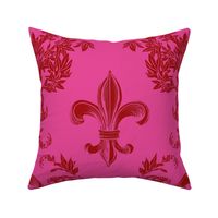 Red Acanthus Fleur de Lis on Raspberry Pink