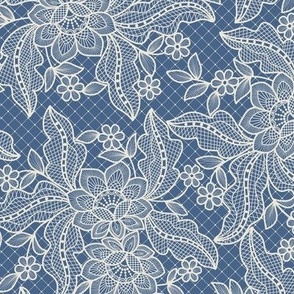 Floral Lace {Federal Blue and Alabaster} Medium Scale