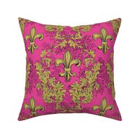 Yellow Acanthus on Raspberry Pink with black line