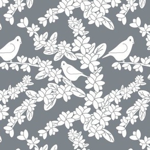 Gray & White Floral &  Bird Motif 