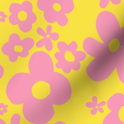 Groovy Abstract Floral - Sherbert Yellow & Pink