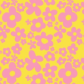 Groovy Abstract Floral - Sherbert Yellow & Pink