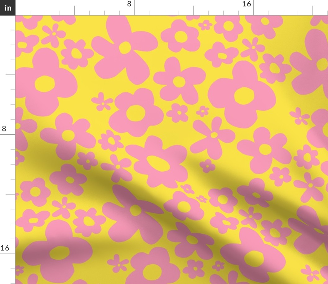 Groovy Abstract Floral - Sherbert Yellow & Pink