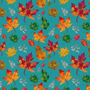 Colorful Fall Watercolor Leaves Vibrant Pattern
