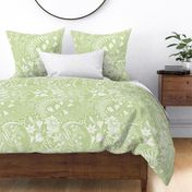 Forest Flowers reimagined paisley pattern Light Apple green  large scale