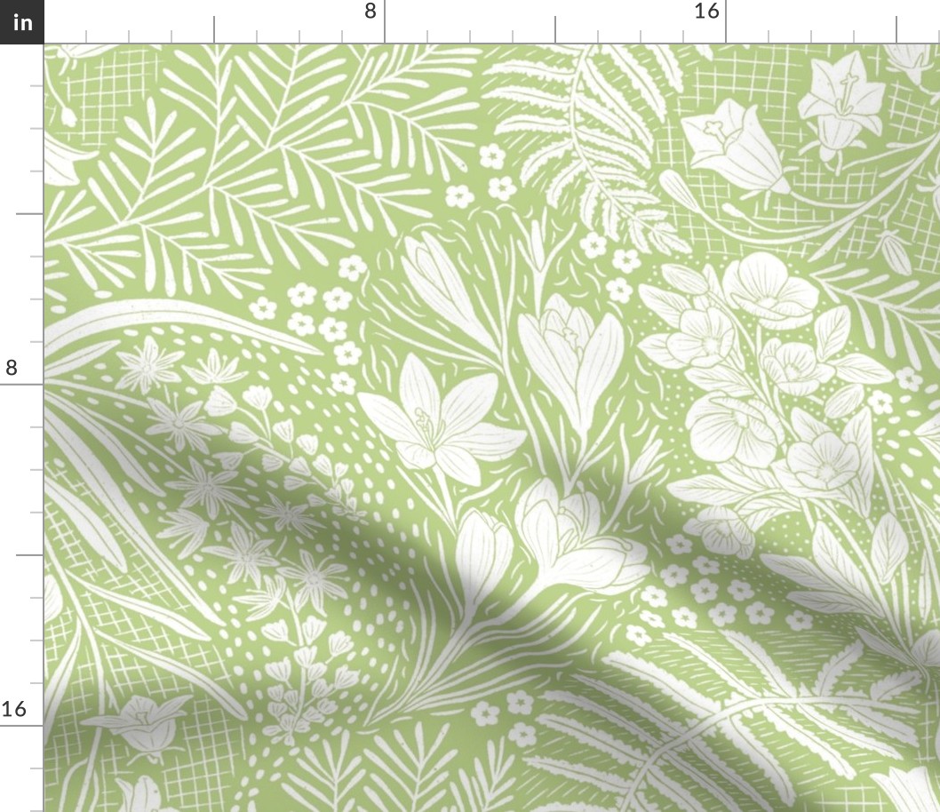 Forest Flowers reimagined paisley pattern Light Apple green  large scale