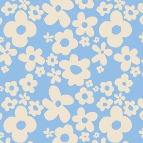 Groovy Abstract Floral - Fresh Blue & Cream