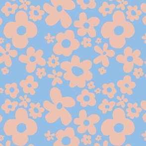 Groovy Abstract Floral - Fresh Blue & Pale Pink