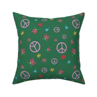 Hippie style pattern on green background