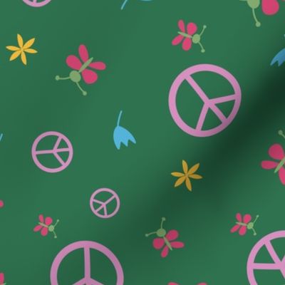 Hippie style pattern on green background