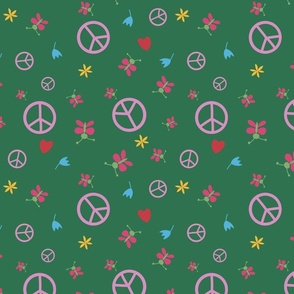 Hippie style pattern on green background