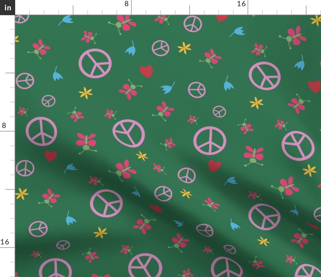 Hippie style pattern on green background