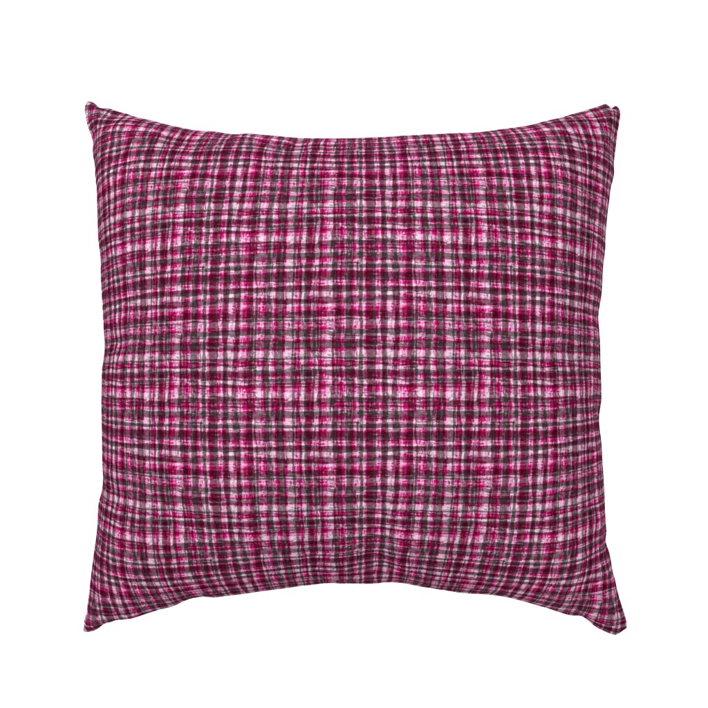 Black and White and Pink Magenta Hemp Rope Texture Plaid Squares Black 000000 White FFFFFF and Bold Rose Magenta Pink FF007F Bold Modern Abstract Geometric