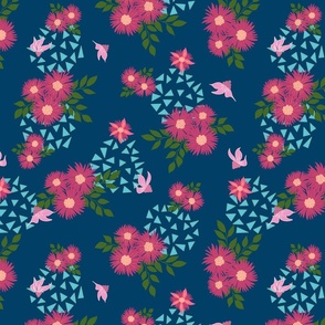 Wildflower Bouquet on Navy(Large)