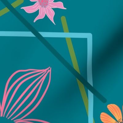 Frame of Flowers on Deep Turquoise (Large)