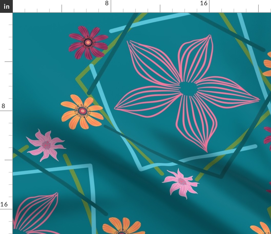 Frame of Flowers on Deep Turquoise (Large)