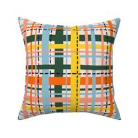 Colorful Happy Plaid V1: Midi Abstract Check Plaid Print in Blue, Orange, Yellow, Green and Pink - Medium