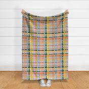 Colorful Happy Plaid V1: Midi Abstract Check Plaid Print in Blue, Orange, Yellow, Green and Pink - Medium
