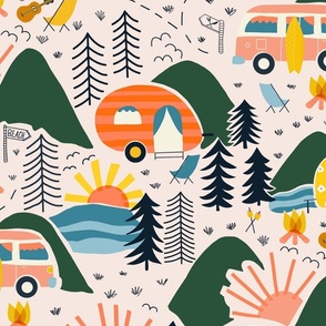 Camping Adventures V1: Gone Camping Camper Van in Campsite in the Woods on Vacation - Large