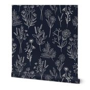 Floral Line Art {Oxford Navy and Alabaster} Medium Scale