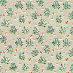 Apple trees and chickens - grey {small}