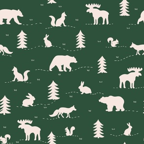 Forest Animals V1: Woodland Green Bears, Rabbits, Deer, Squirrels and Foxes in the Woods - Large