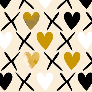 Black crosses and hearts on beige