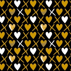 Gold crosses and hearts on black