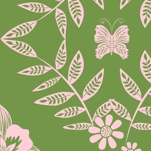 Forest Shade Damask on Green(Large)