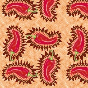  Red Hot Chili Pepper Paisley on Beige
