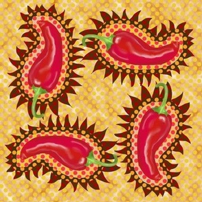  Red Hot Chili Pepper Paisley on Yellow