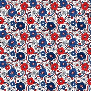 Small Scale - Fourth of July Patriotic Red White Blue Rainbow Floral White BG