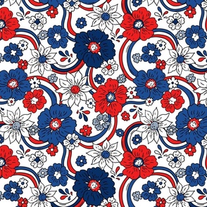 Large Scale - Fourth of July Patriotic Red White Blue Rainbow Floral White BG