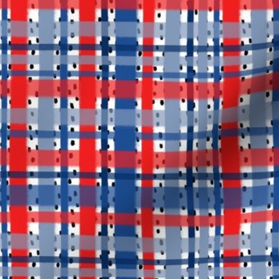 Small Scale - Fourth of July Patriotic Painted Dot Plaid