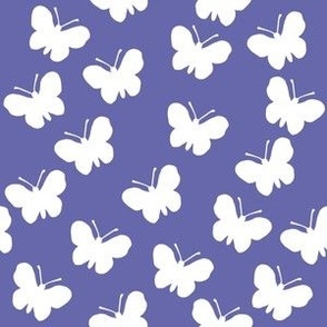 White butterflies on Very Peri purple (medium)